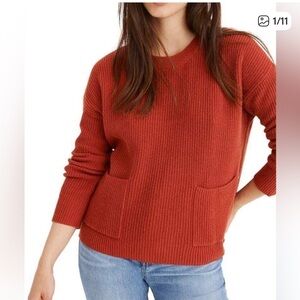Madewell Red-Orange Crewneck Pullover Sweater with Front Pockets